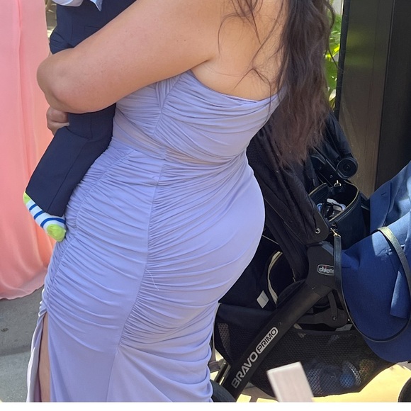 Abercrombie and Fitch Mesh Asymmetrical Off-The-Shoulder Draped Maxi Dress - Picture 9 of 12